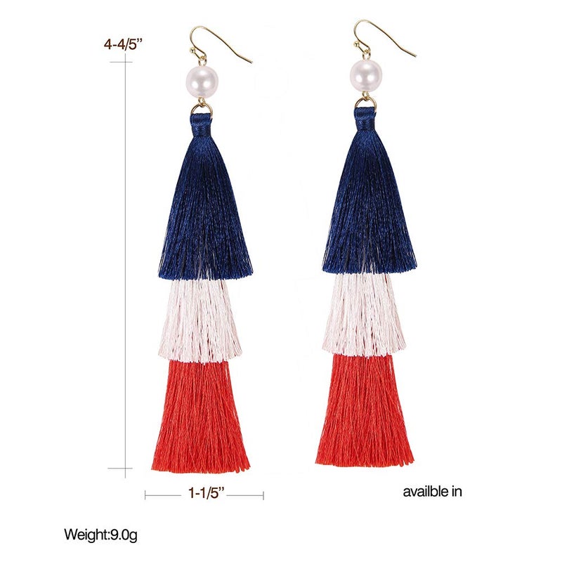 Zealmer Womens Real Gold Plated Long American Flag Earrings 4th of July Dangle Earrings Jewelry for Women - Image 3